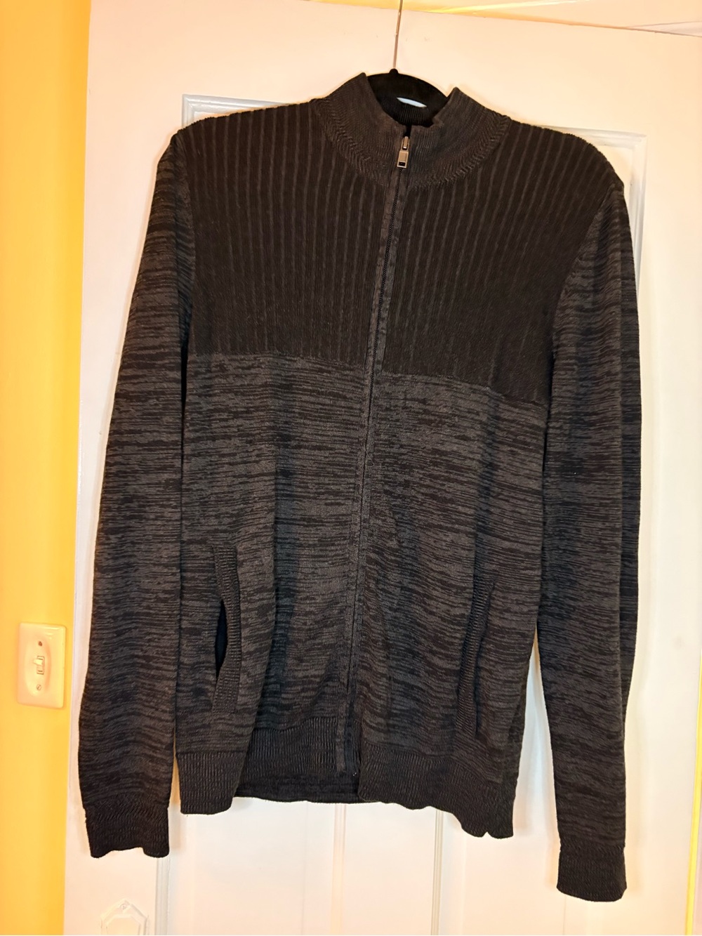 Alfani Men's Charcoal Zip-Up Ribbed Knit Sweater